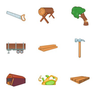 Yakacak odun Icons set, karikatür tarzı