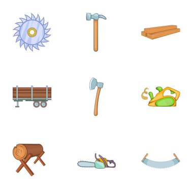 Ormanda Icons set testere, karikatür tarzı