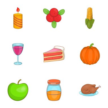 Şükran günü simgeler ayarla, tarzı çizgi film