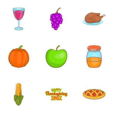 Şükran kutlama Icons set, karikatür tarzı