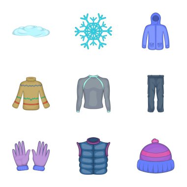 Sıcak giysiler Icons set, karikatür tarzı