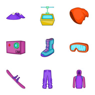 Snowboard Icons set, karikatür tarzı