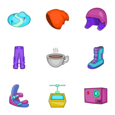 Icons set snowboard, karikatür tarzı