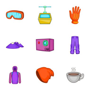 Dağlar Icons set, karikatür tarzı tatil