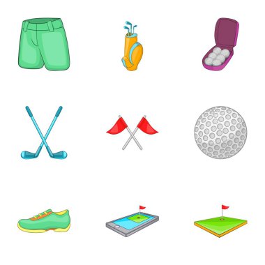 Golf Icons set, karikatür tarzı