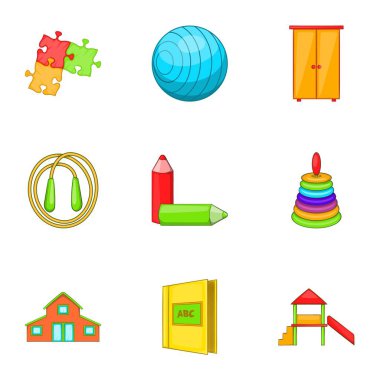 Icons set okullaşma, karikatür tarzı