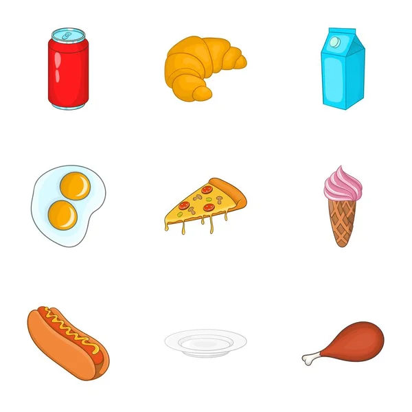 Conjunto de ícones de fast food, estilo cartoon —  Vetores de Stock