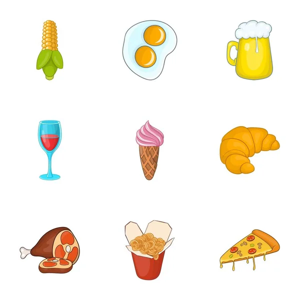 Set di icone alimentari calorie, stile cartone animato — Vettoriale Stock