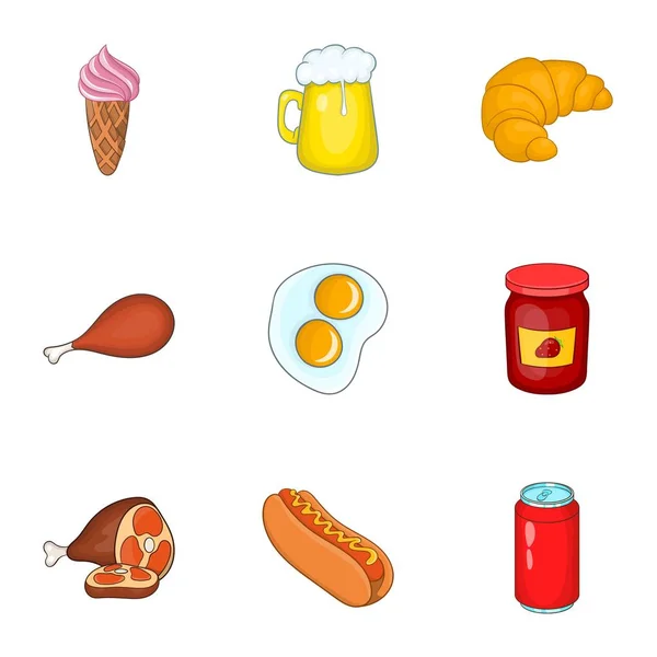 Quick Snack Icons Set, Cartoon-Stil — Stockvektor