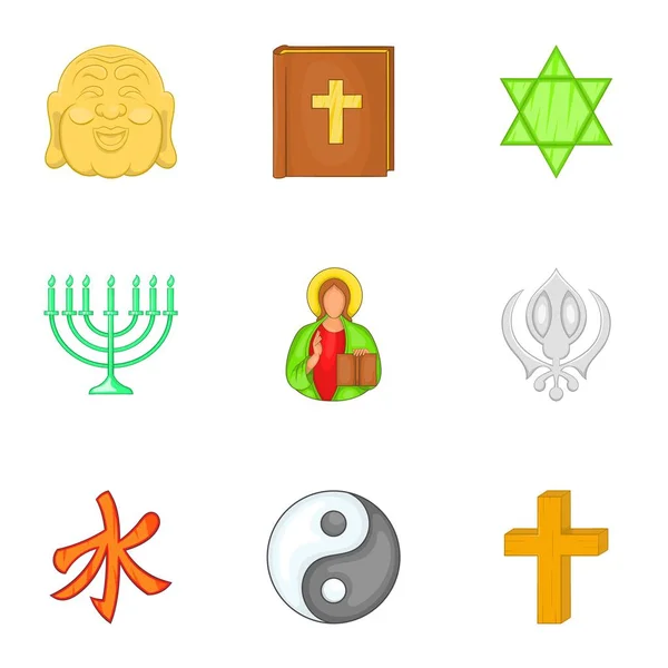 Náboženské víry ikony set, kreslený styl — Stockový vektor