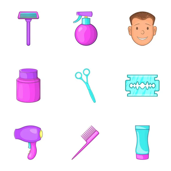 Conjunto de iconos de barbero, estilo de dibujos animados — Vector de stock