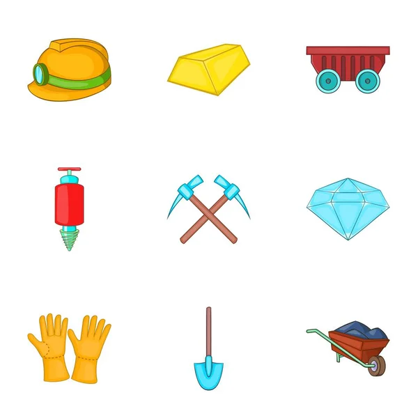 Conjunto de iconos de mina, estilo de dibujos animados — Vector de stock