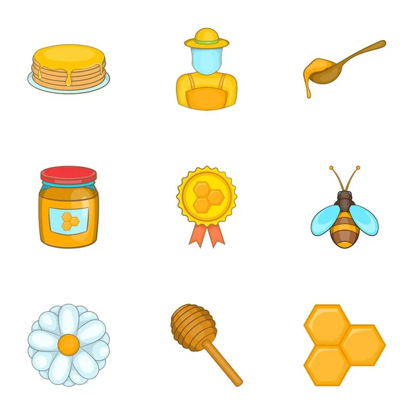Conjunto de ícones de mel, estilo cartoon — Vetor de Stock