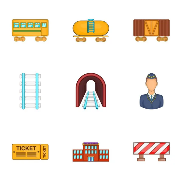 Set di icone stradali in ferro, stile cartone animato — Vettoriale Stock