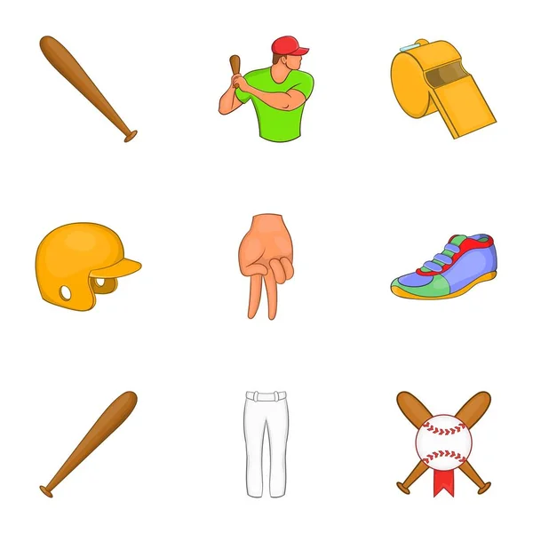 Conjunto de ícones do esporte de beisebol, estilo dos desenhos animados —  Vetores de Stock
