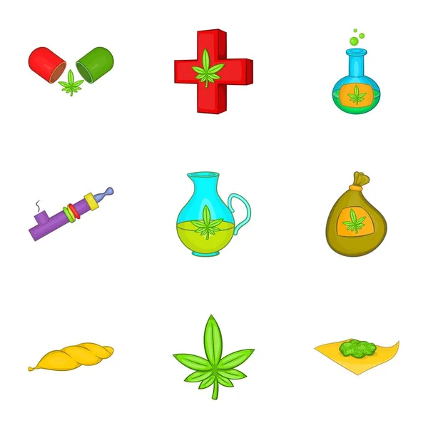 Conjunto de ícones de drogas, estilo cartoon — Vetor de Stock