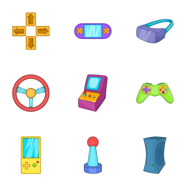 Video hry ikony set, kreslený styl — Stockový vektor