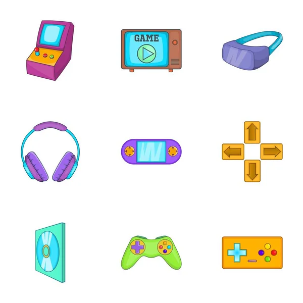 Jogos de computador ícones conjunto, estilo dos desenhos animados — Vetor de Stock