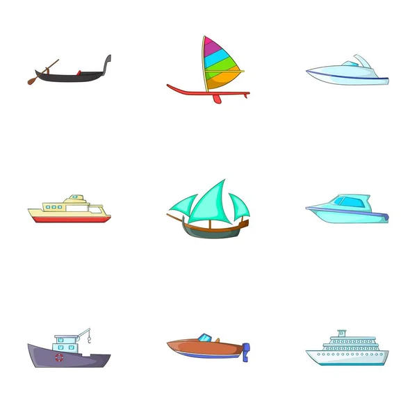 Námořní dopravy ikony set, kreslený styl — Stockový vektor