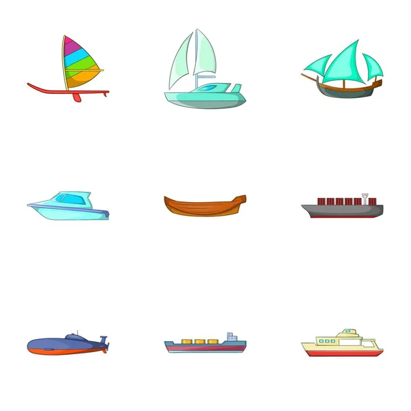Riding on water icons set, cartoon style — Stock Vector