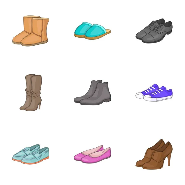 Tipos de zapatos iconos conjunto, estilo de dibujos animados — Archivo Imágenes Vectoriales