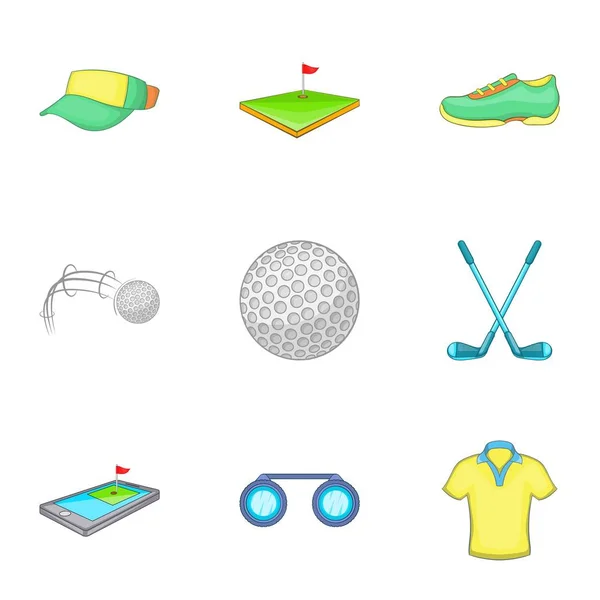 Juego de iconos de golf conjunto, estilo de dibujos animados — Vector de stock