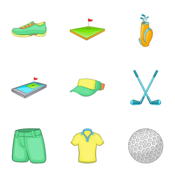 Juego de iconos de golf deportivo, estilo dibujos animados — Vector de stock