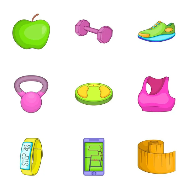 Conjunto de iconos de fitness, estilo de dibujos animados — Vector de stock