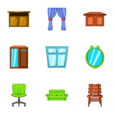 Ev mobilyası Icons set, karikatür tarzı
