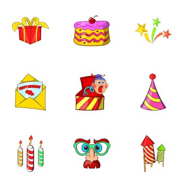 Doğum günü Icons set, karikatür tarzı