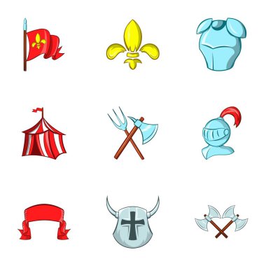 Ortaçağ Şövalyesi Icons set, karikatür tarzı