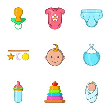 Bebek malzemeleri Icons set, karikatür tarzı