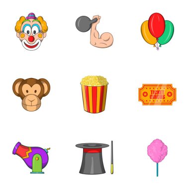 Konser sirk Icons set, karikatür tarzı