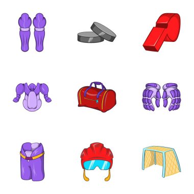 Hokey oyun Icons set, karikatür tarzı