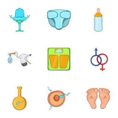 Bekleyen anne Icons set, karikatür tarzı