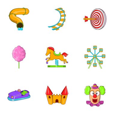 Çocuklar rides Icons set, karikatür tarzı