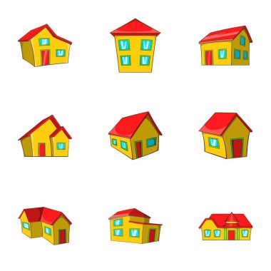Icons set konut, karikatür tarzı