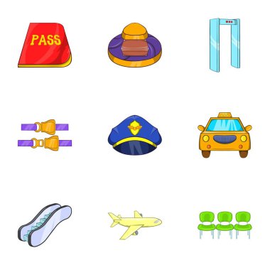 Havaalanı Icons set, karikatür tarzı