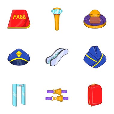 Havaalanı Icons set, karikatür tarzı kontrol