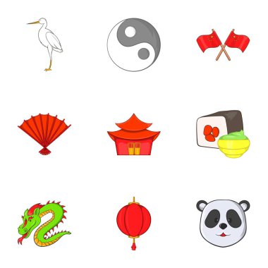 Çin Icons set, karikatür tarzı