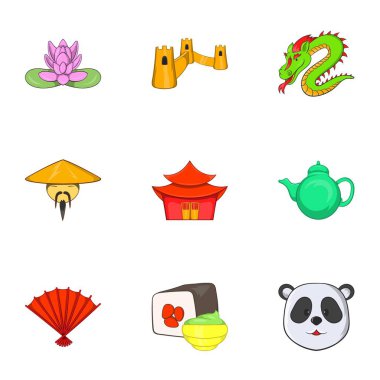 Çin Icons set, karikatür tarzı kal