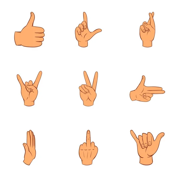 Conjunto de iconos de gestos, estilo de dibujos animados — Vector de stock