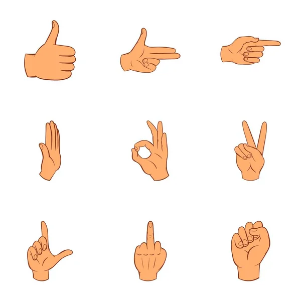 Conjunto de iconos gesturales, estilo de dibujos animados — Vector de stock