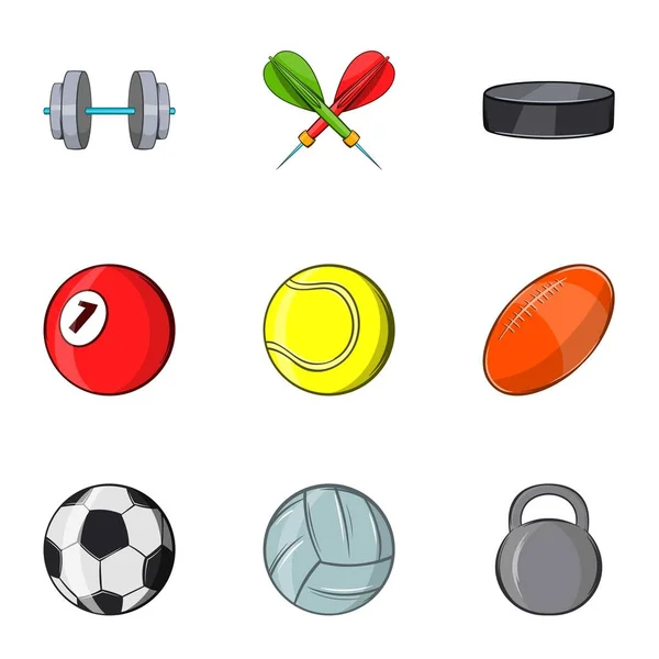 Équipement de sport icônes ensemble, style dessin animé — Image vectorielle