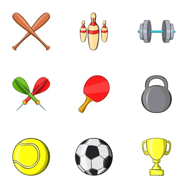 Conjunto de iconos de cosas deportivas, estilo de dibujos animados — Vector de stock