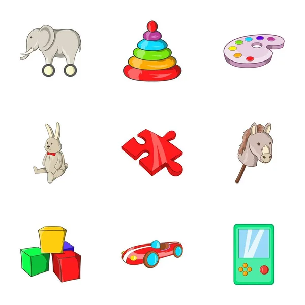 Dziecko zabawki zestaw ikon, stylu cartoon — Wektor stockowy