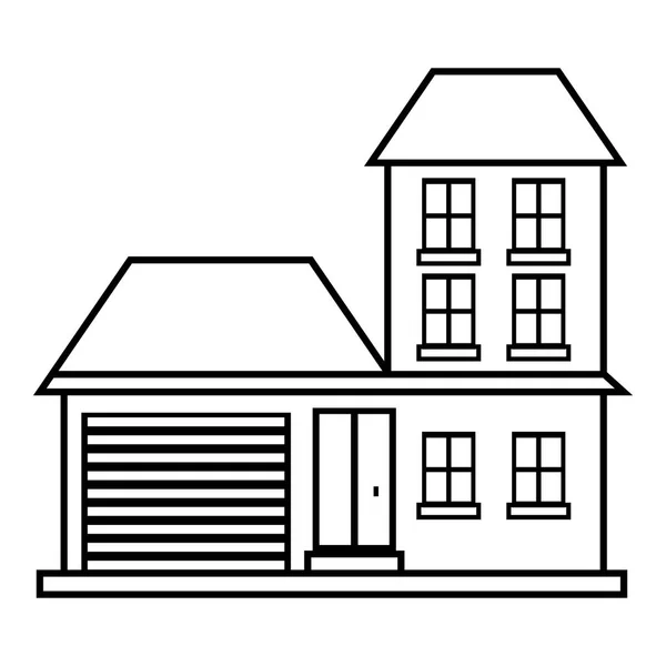 Huis met garage pictogram, Kaderstijl — Stockvector