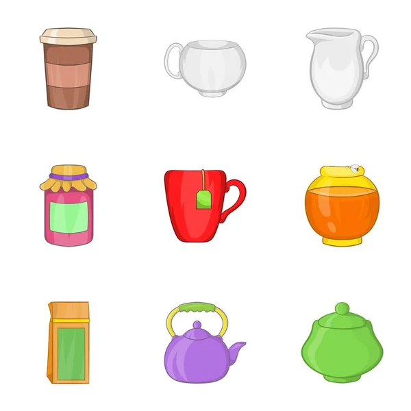 Tipos de conjunto de ícones de bebida, estilo dos desenhos animados — Vetor de Stock