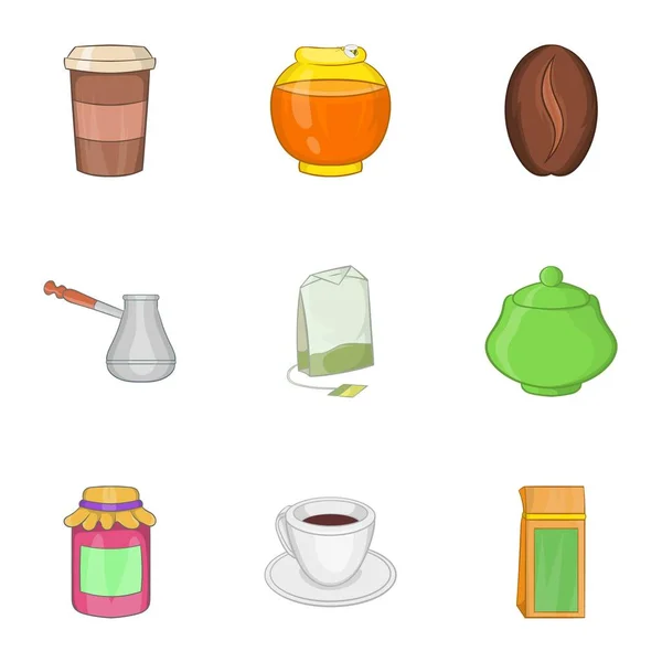 Ensemble d'icônes de café, style dessin animé — Image vectorielle