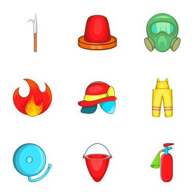 İtfaiyeci Icons set, karikatür tarzı
